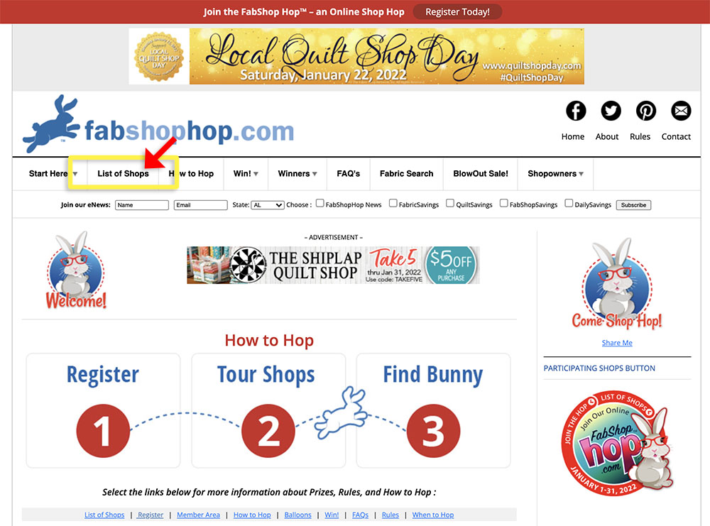 FabShop Hop List of Shops
